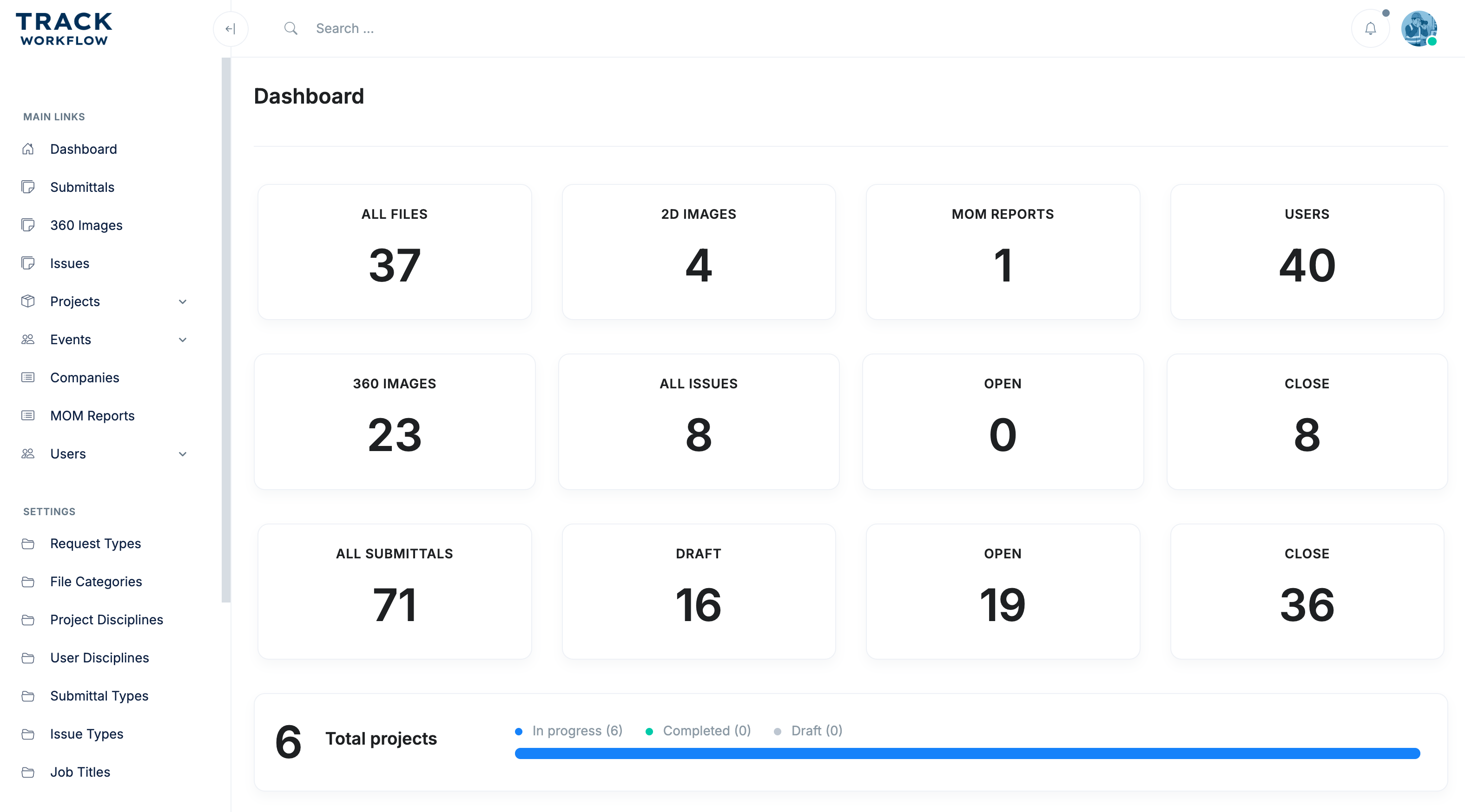 Track Workflow construction project dashboard